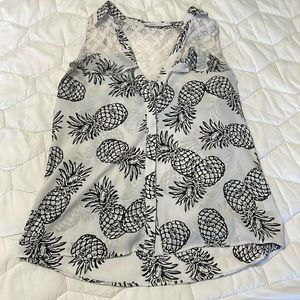 Candies Pineapple Print Lace Ruffle Tank Top